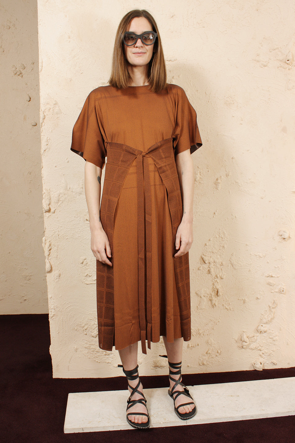 Relaxed Tie Dress Brown