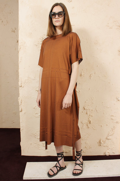 Relaxed Tie Dress Brown