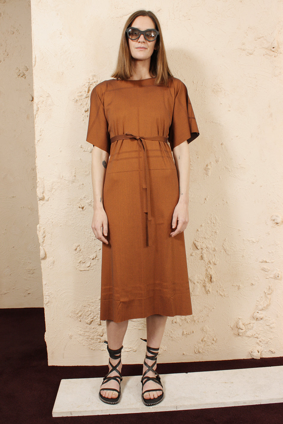 Relaxed Tie Dress Brown