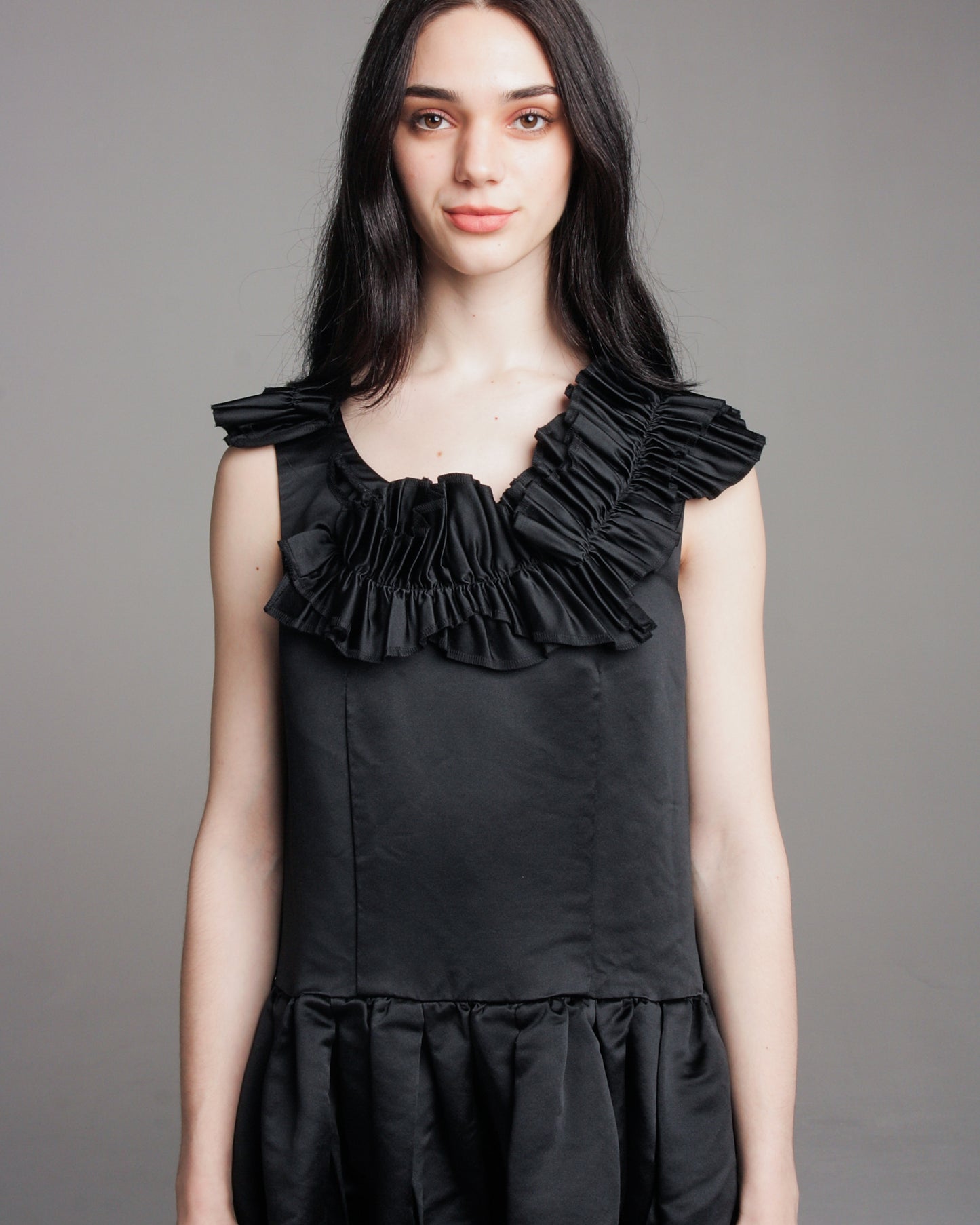 Black Gathered Ruffle Dress