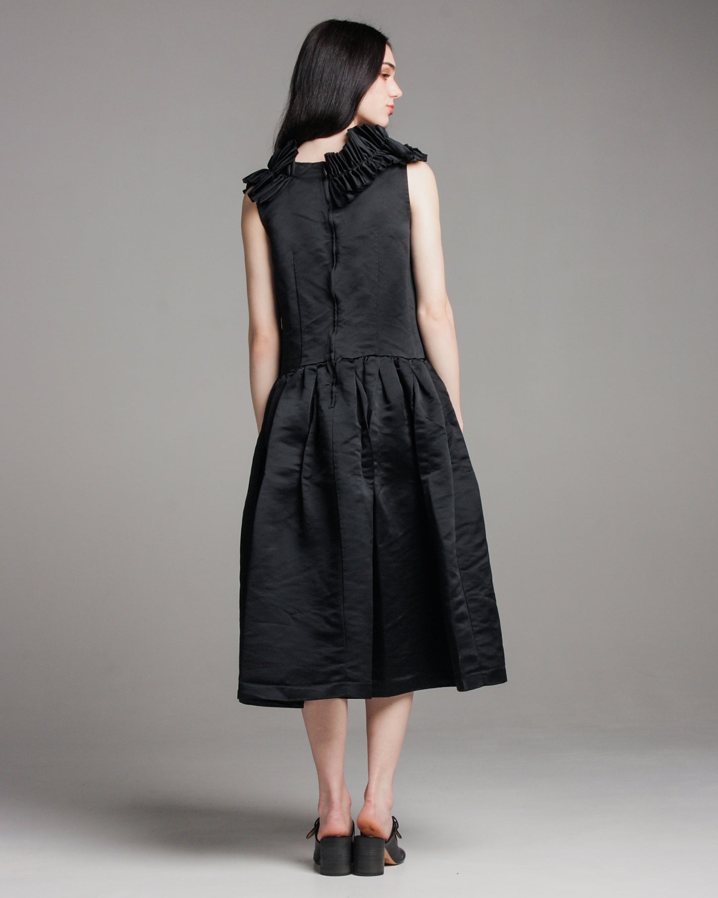 Black Gathered Ruffle Dress
