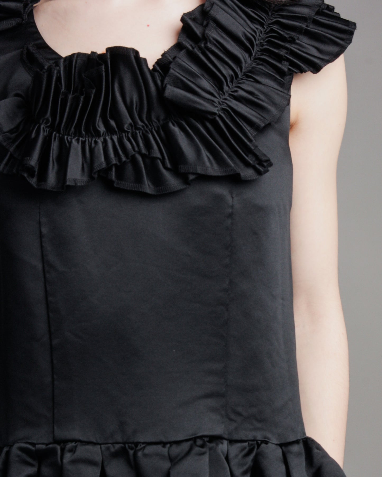 Black Gathered Ruffle Dress