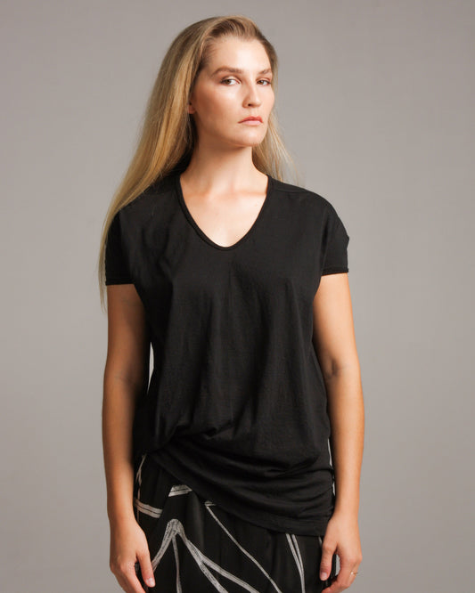 Black Hemp Blend Hiked Tee