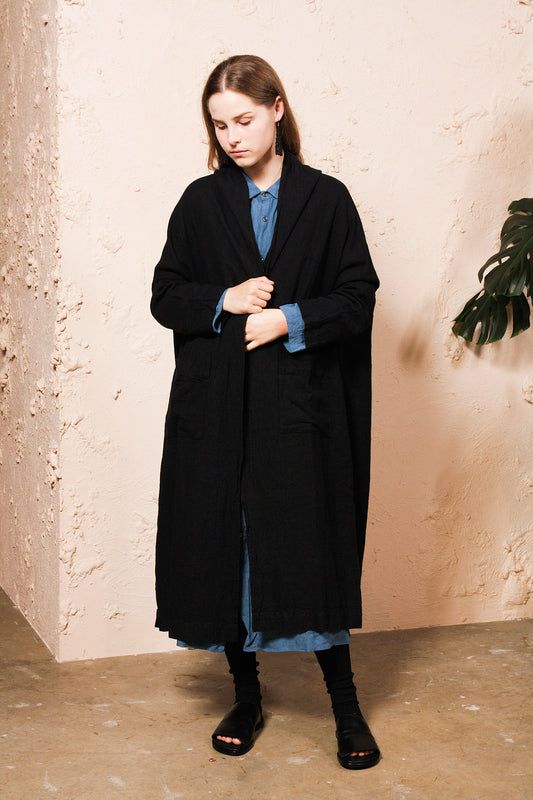 Black Linen Long Cardigan