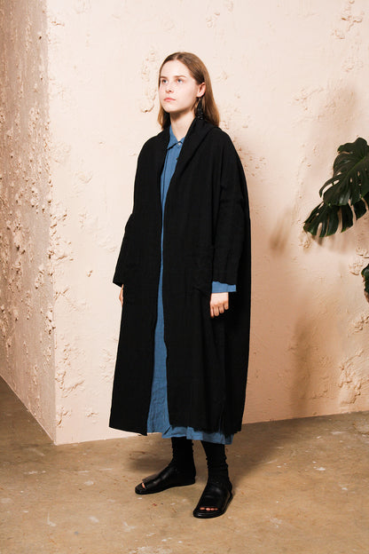 Black Linen Long Cardigan