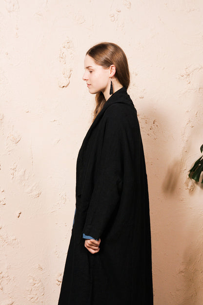 Black Linen Long Cardigan