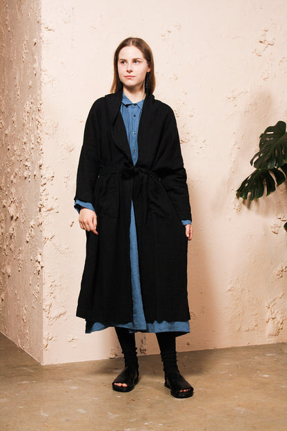 Black Linen Long Cardigan