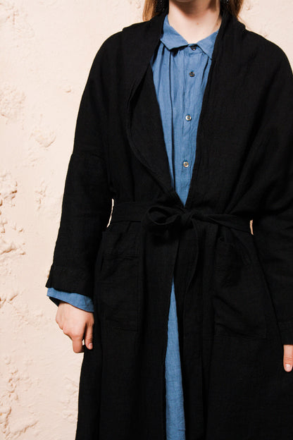 Black Linen Long Cardigan