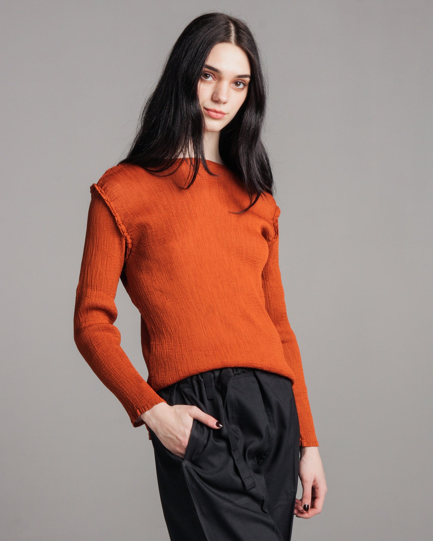 Brick Sheer Crepe Longsleeve Top