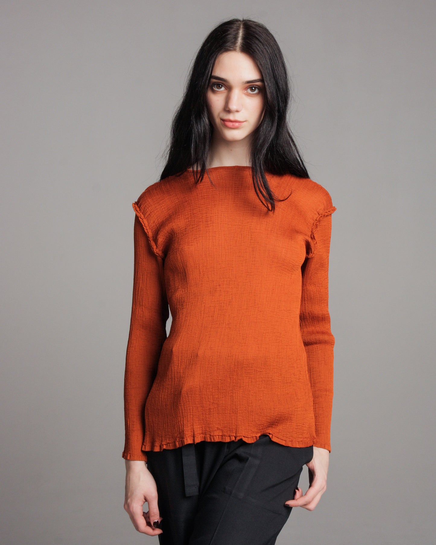 Brick Sheer Crepe Longsleeve Top