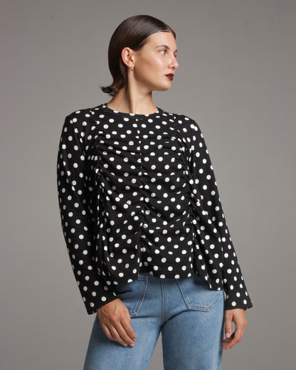 Ruched Polka Dot Long Sleeve