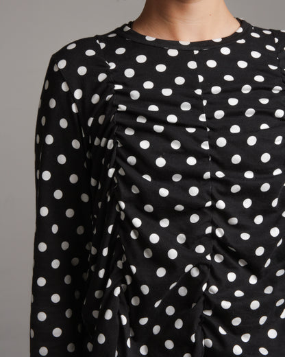 Ruched Polka Dot Long Sleeve