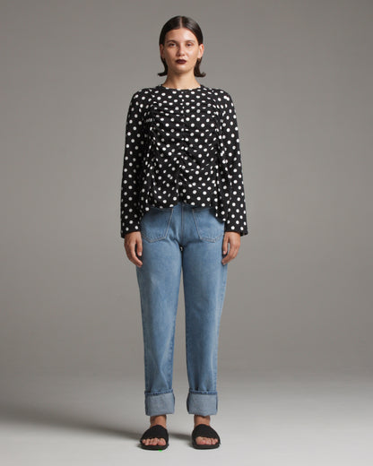 Ruched Polka Dot Long Sleeve