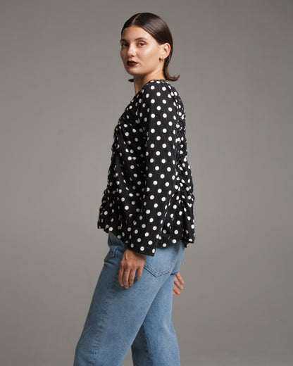 Ruched Polka Dot Long Sleeve