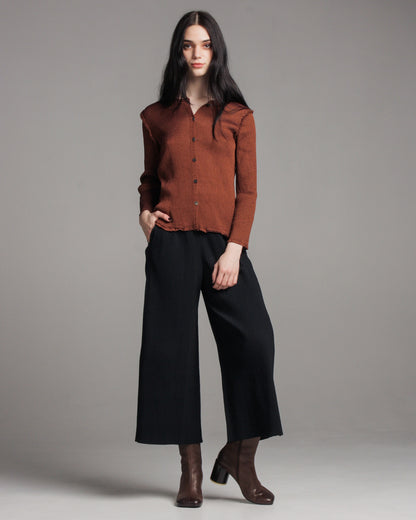 Black Fine Knit Wide Leg Pleated Pants