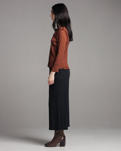 Black Fine Knit Wide Leg Pleated Pants