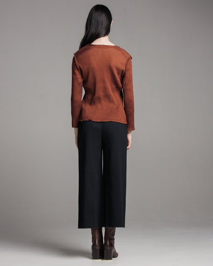Black Fine Knit Wide Leg Pleated Pants