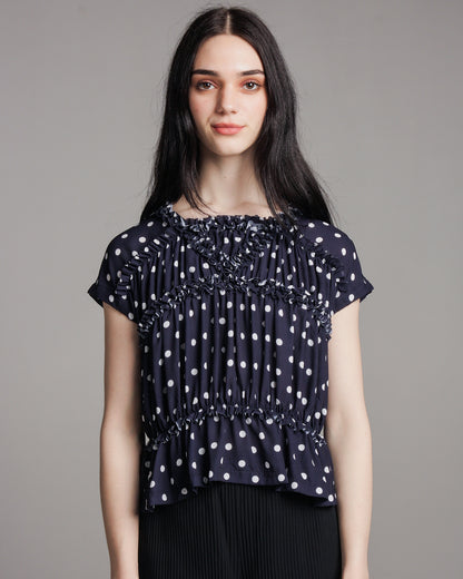 Navy Polka Dot Ruched Top