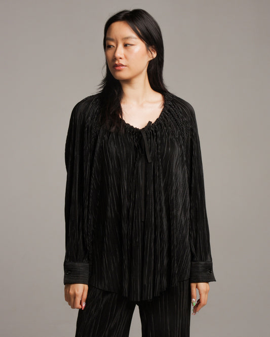 Folded Black Tie Blouse