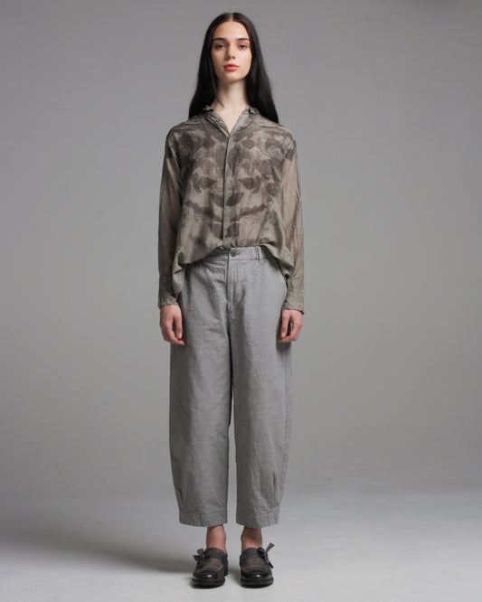 Grey Cotton Linen Tapered Pants