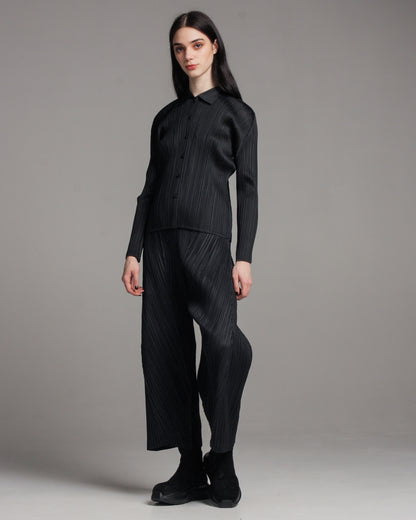Black Diagonal Pleated Pants