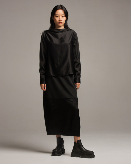 Reversed Draped Longsleeve Blouse