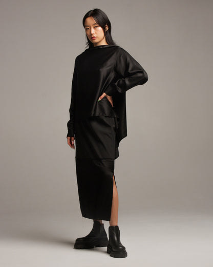 Reversed Draped Longsleeve Blouse