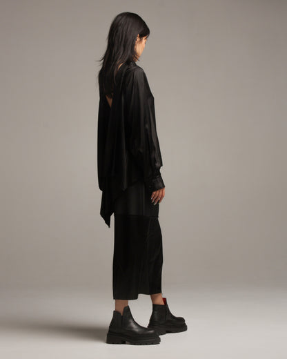 Reversed Draped Longsleeve Blouse