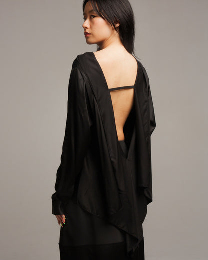 Reversed Draped Longsleeve Blouse