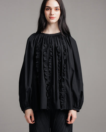 Ruched Long Sleeve Cotton Blouse