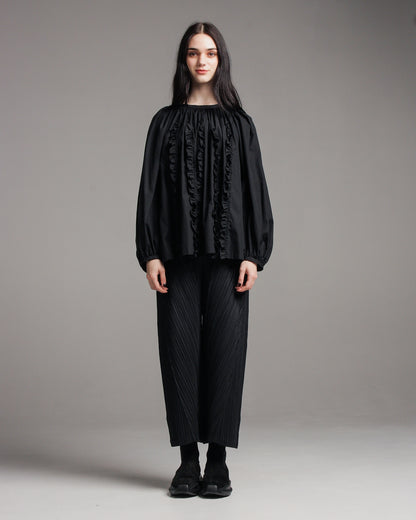Ruched Long Sleeve Cotton Blouse