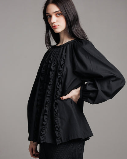 Ruched Long Sleeve Cotton Blouse