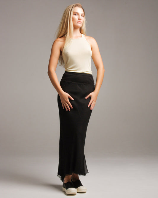 Black Silk Calf Bias Skirt