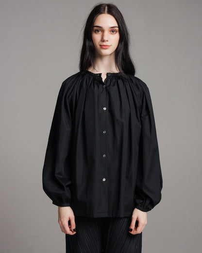 Ruched Long Sleeve Cotton Blouse