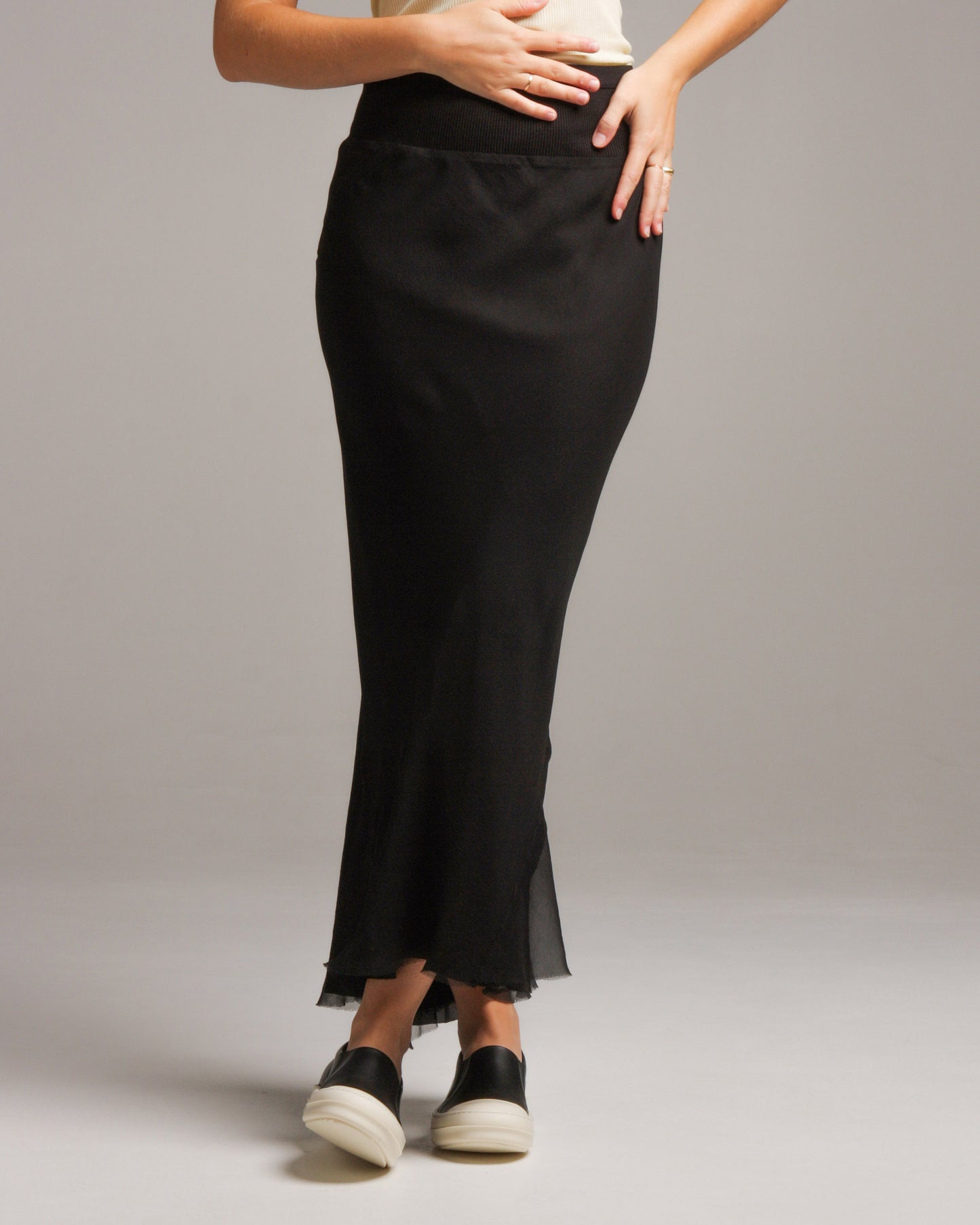 Black Silk Calf Bias Skirt