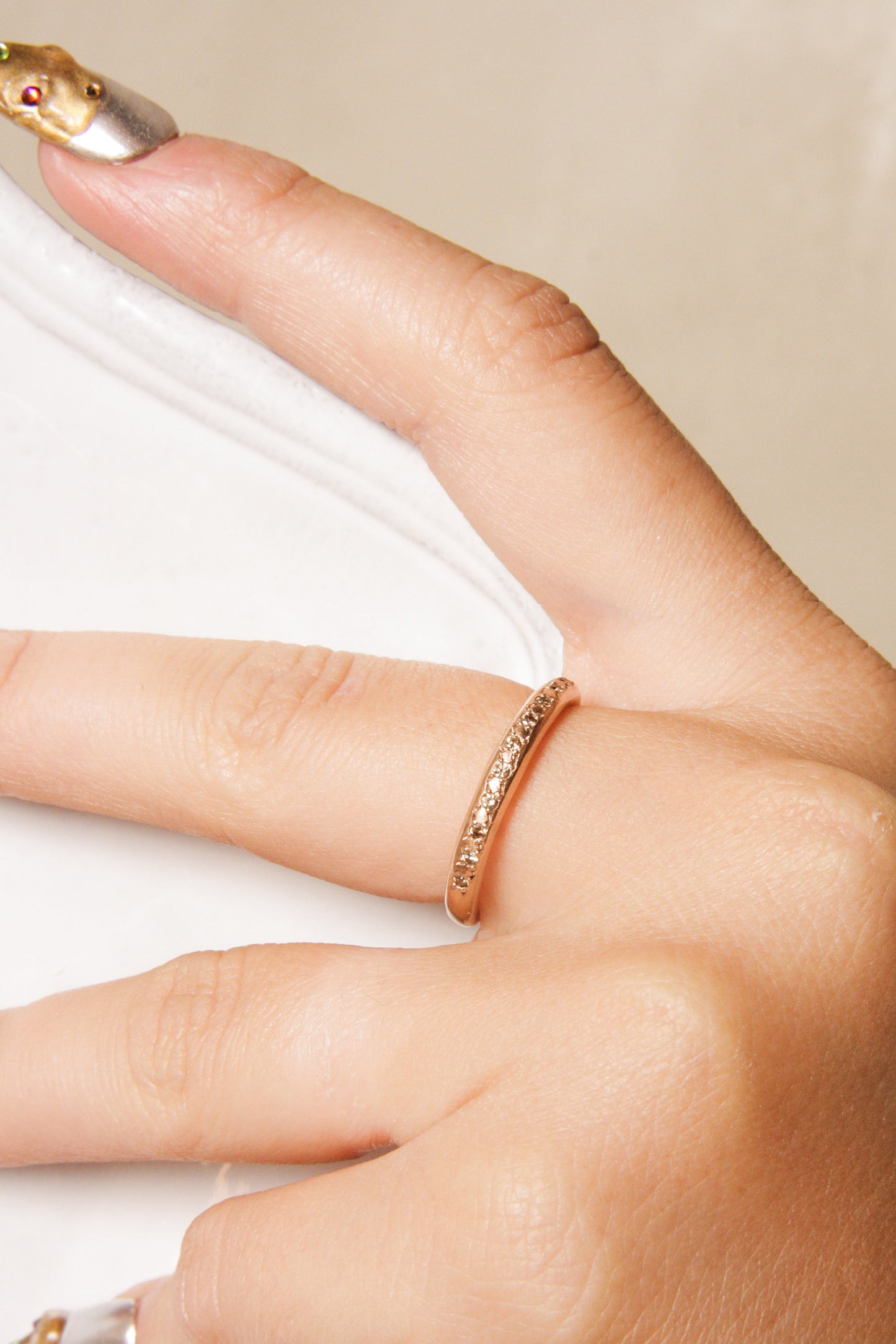 Rose Gold Atlas Ring with Champagne Diamond