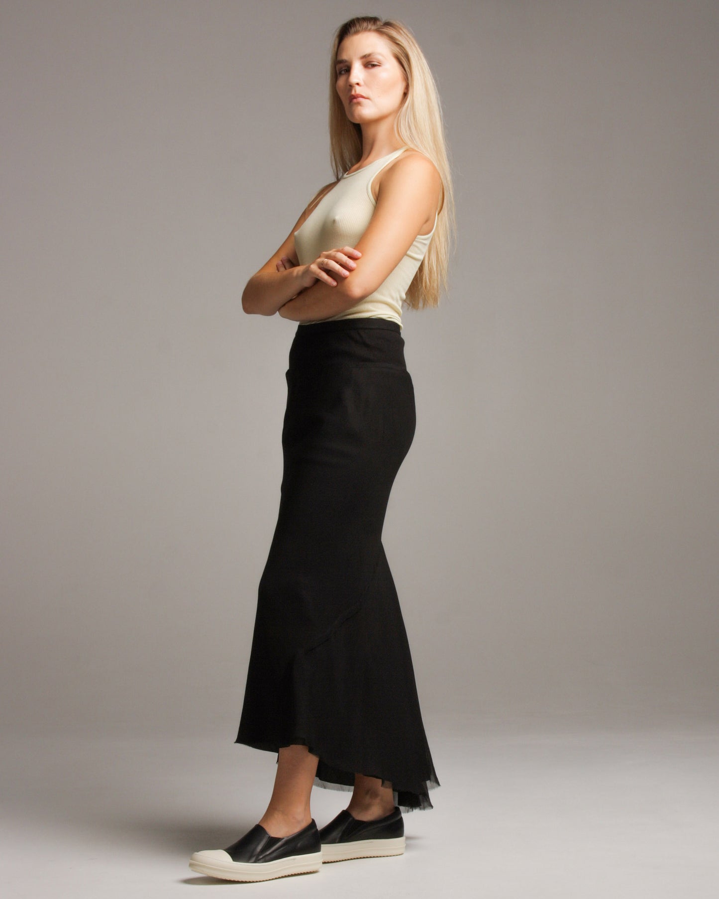Black Silk Calf Bias Skirt