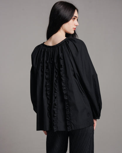 Ruched Long Sleeve Cotton Blouse