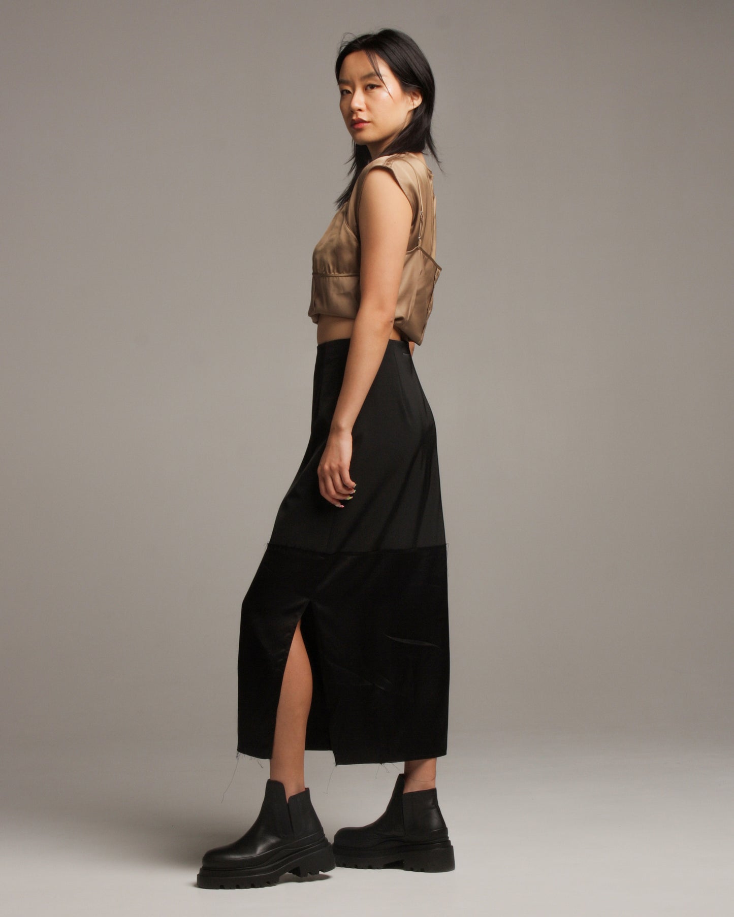 Two Toned Panelled Mid Skirt