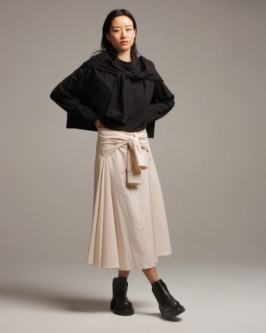 Magenta Striped Wrapped Shirt Skirt