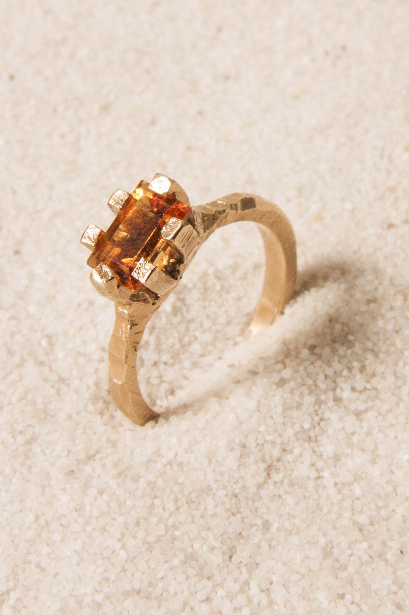 Gold Baguette Claw Ring with Citrine