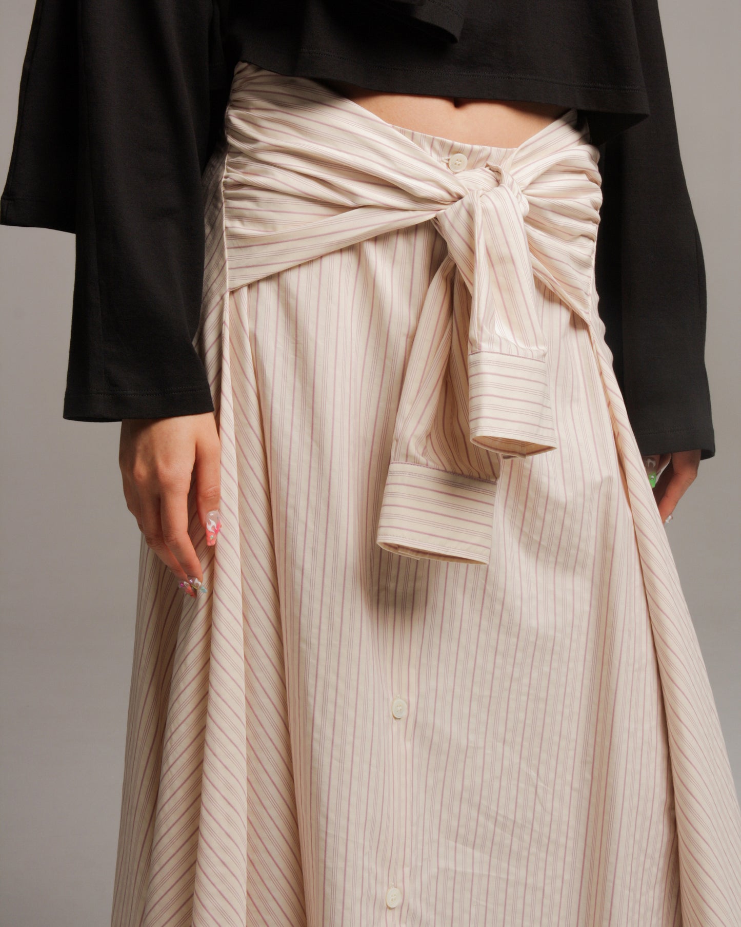 Magenta Striped Wrapped Shirt Skirt