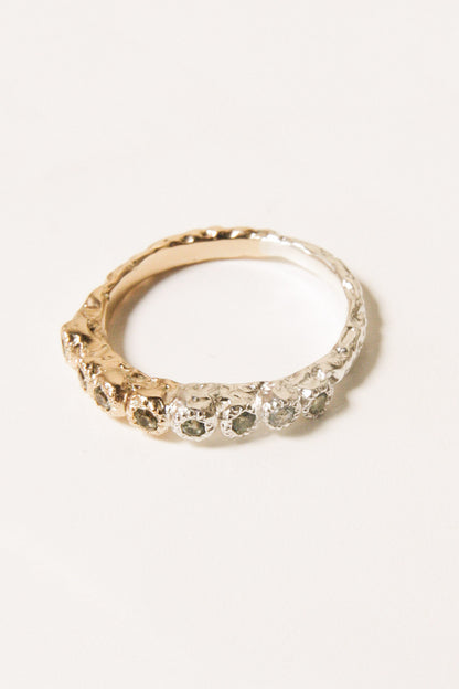 Fire and Ice Creature Ring with Green Sapphire