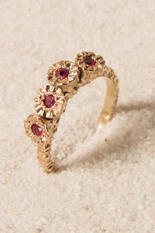 Gold Teeth Cluster Ring with Ruby
