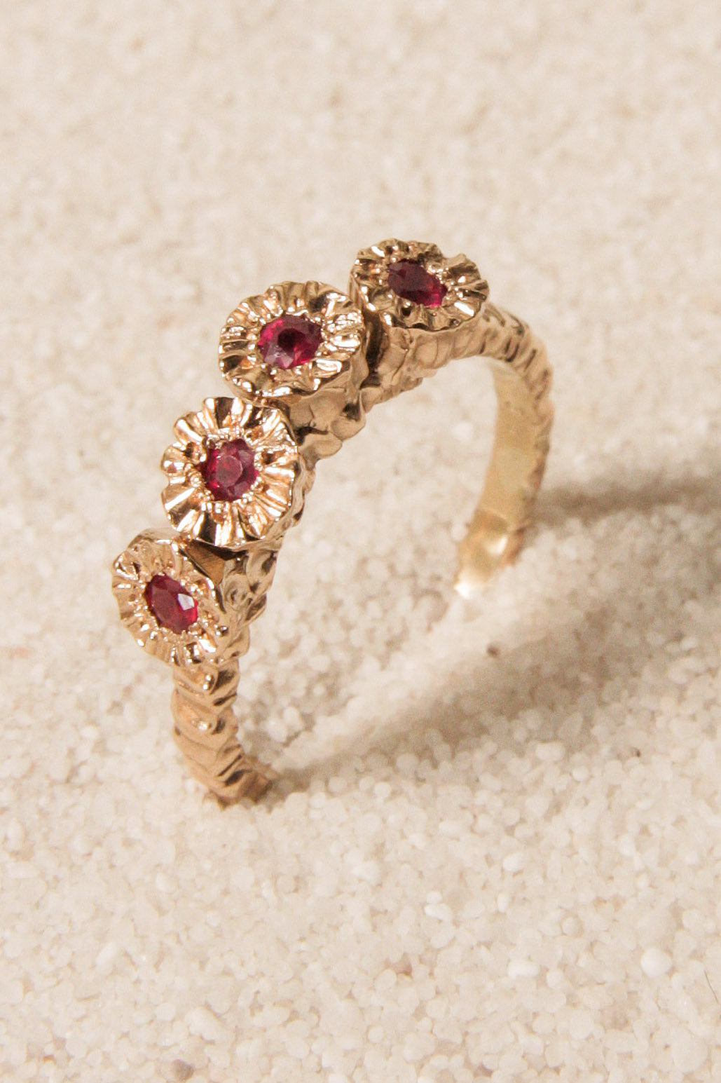 Gold Teeth Cluster Ring with Ruby