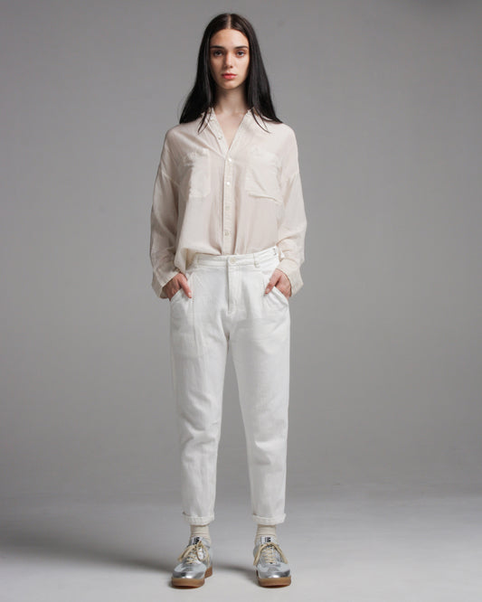 Ivory Cotton Linen Denim Pants