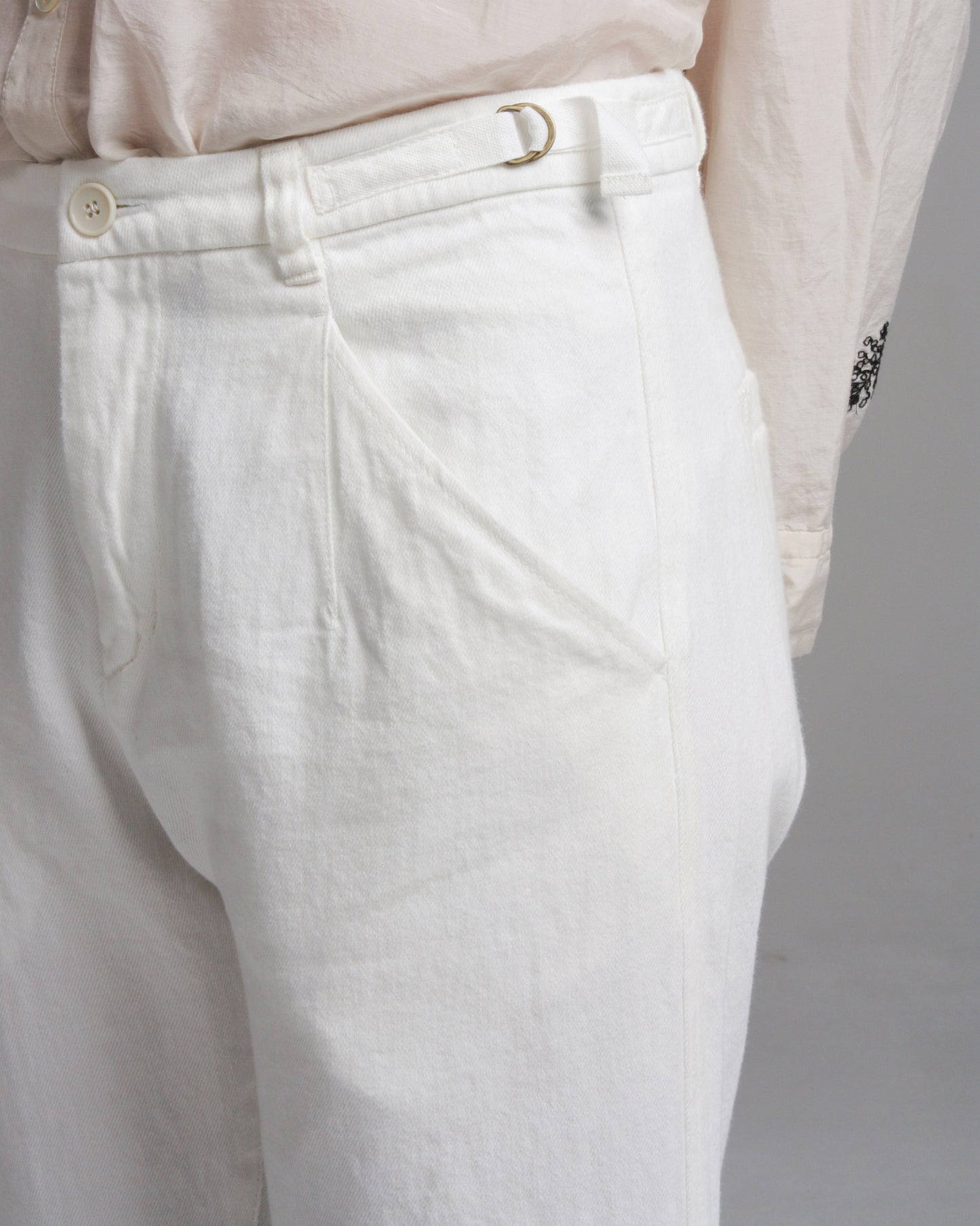Ivory Cotton Linen Denim Pants