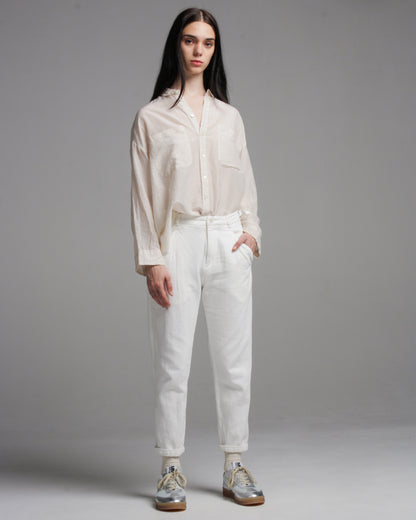 Ivory Cotton Linen Denim Pants