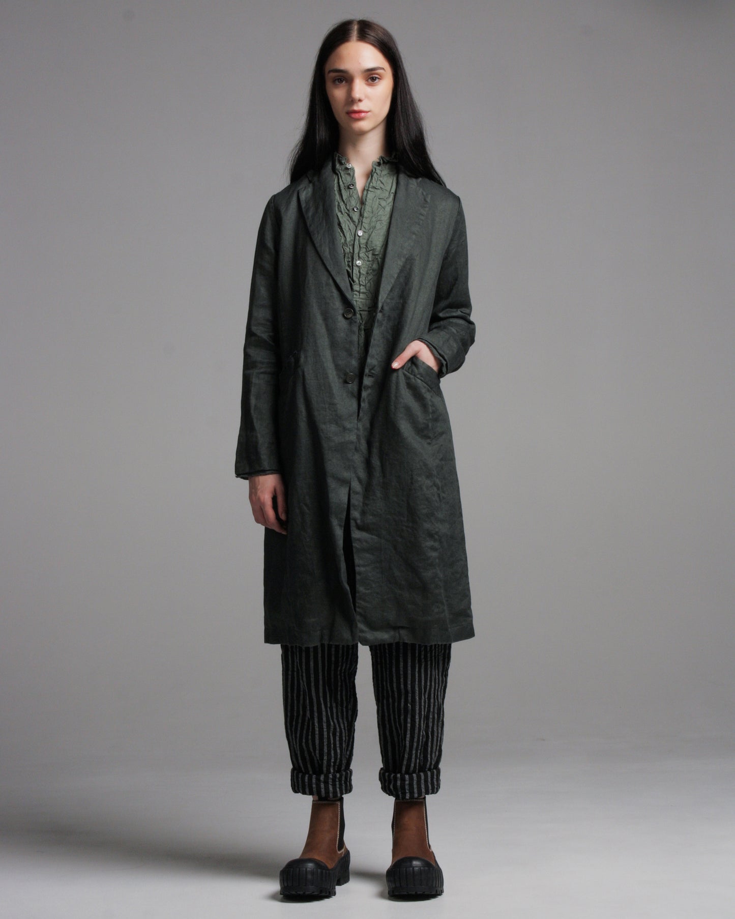 Khaki Linen Twill Coat