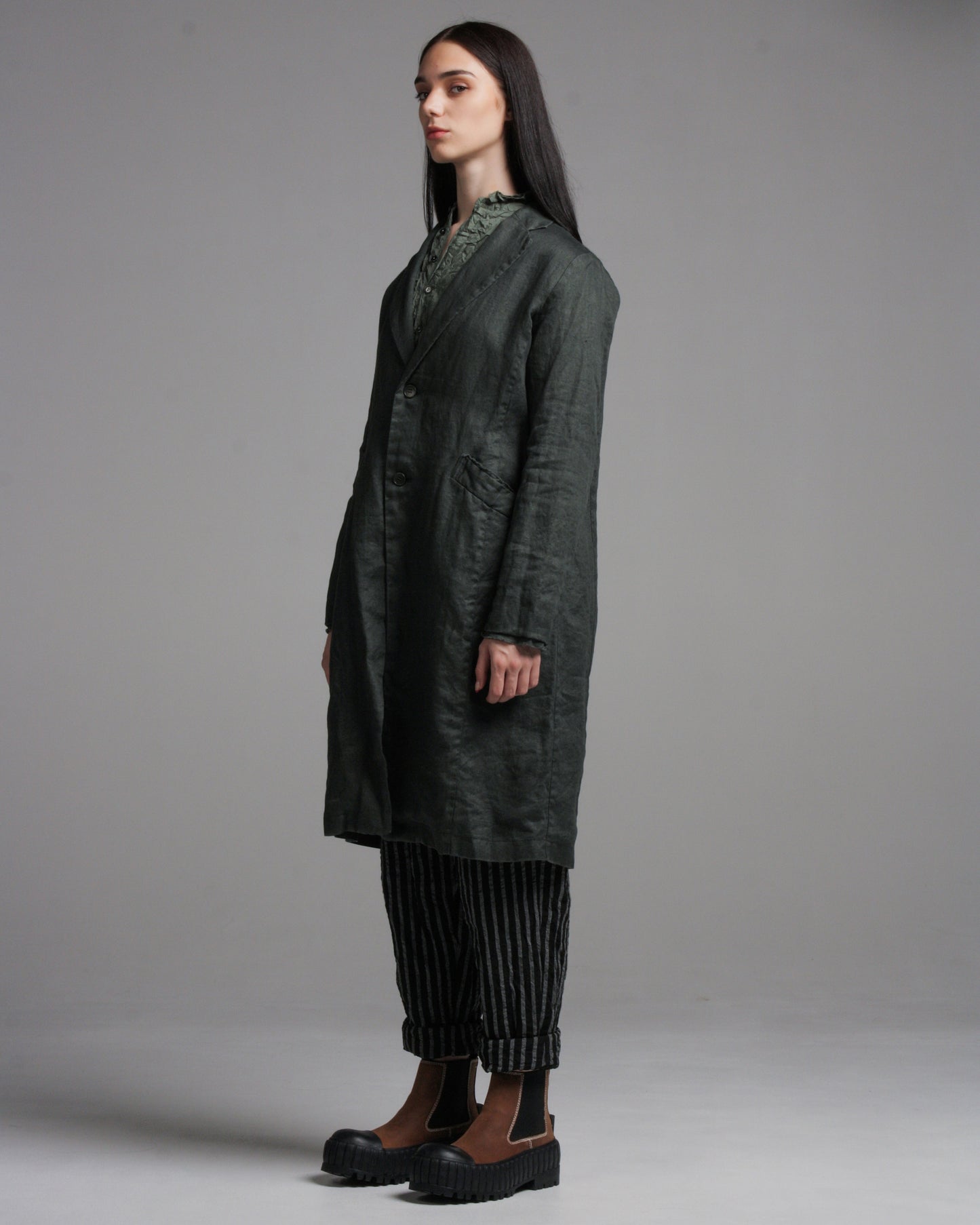 Khaki Linen Twill Coat